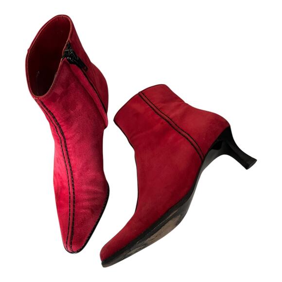 Vintage Bally Red Suede Stitch Detail Ankle Boots 5M Made in Italy Kitten Heel - Picture 2 of 13